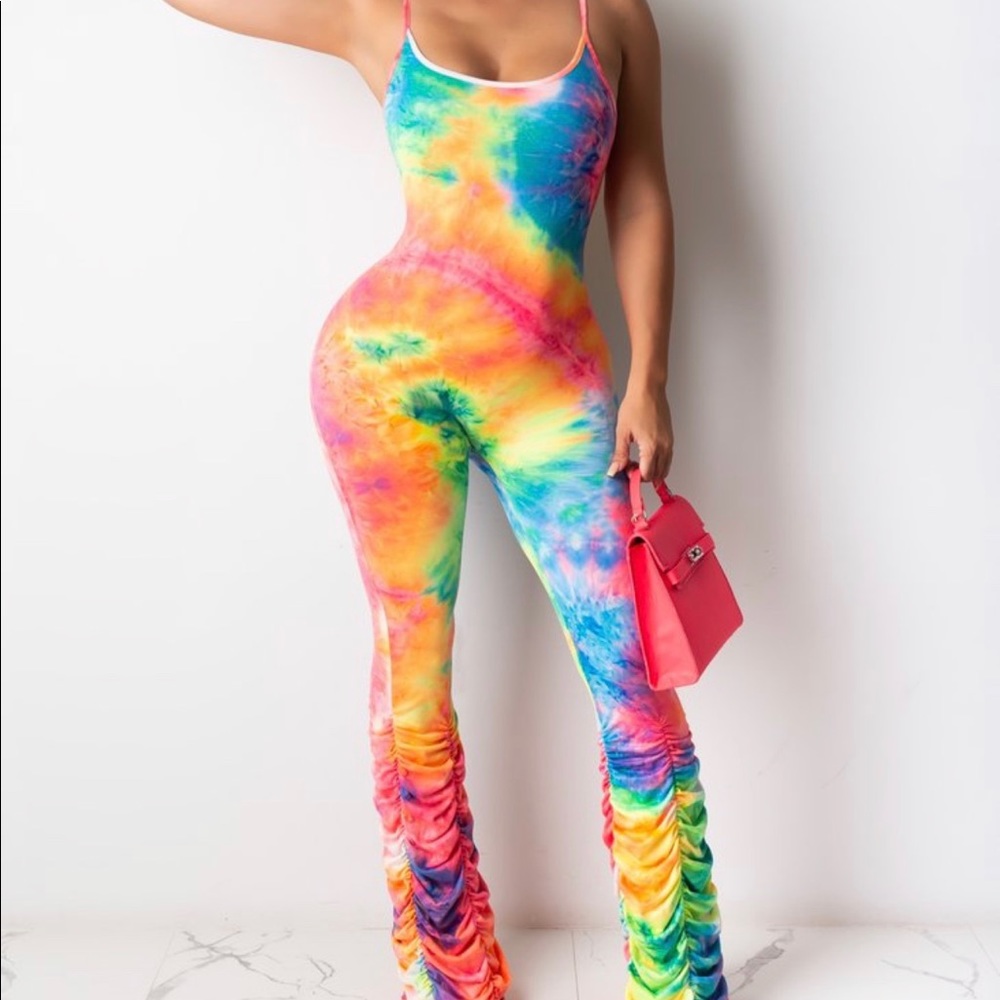 TIE DYE CATSUIT WITH STACKED BOTTOM - Picture 2 of 2